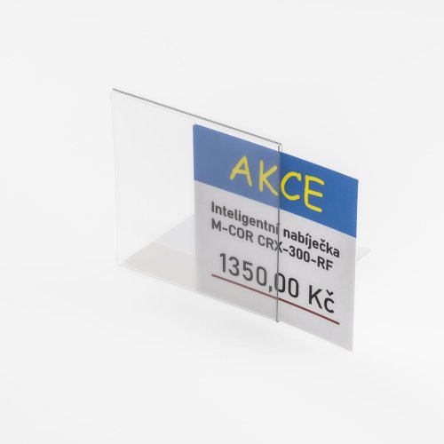 Stand made of transparent plastic for inserting a label with a price tag - type PVC-S2