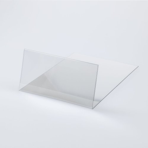 Stand made of transparent plastic for inserting a price tag - type PVC-S1-2- extended.The stand has an extended base.